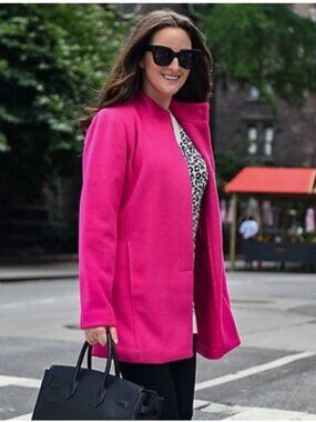 StyleList by Micaela Solid Funnel Neck Coat-Shocking Pink-XL-NEW-A388856